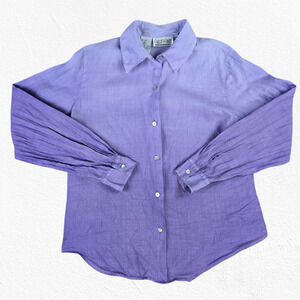 90s Vintage Purple Ombre Linen Button Down Casual Carlie’s Court Top Size Medium